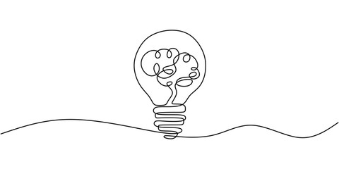 Wall Mural - creative light bulb brain concept continuous line drawing minimalist design vector illustration
