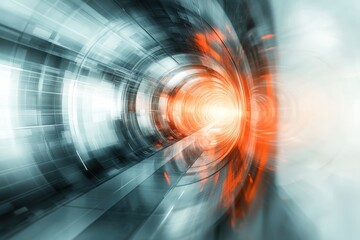 Poster - Abstract representation of a futuristic tunnel with glowing light at the end, symbolizing passage