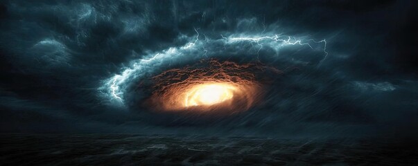 Poster - Mystical swirling clouds with an ethereal light at the center, dramatic sky scene.