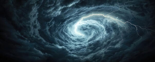 Poster - Dramatic swirling storm clouds with flashes of lightning, atmospheric and intense.