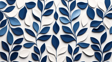 Sticker - Abstract design featuring blue and white leaves arranged in a symmetrical pattern on a light background, showcasing a modern and decorative aesthetic.