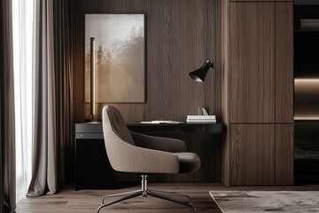 Wall Mural - A stylish remote work nook with a modern desk lamp. The design adds a touch of elegance to the workspace