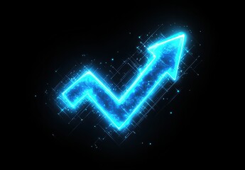 Poster - Illuminated blue arrow icon depicting growth or progress on a dark background, symbolizing advancement and future direction