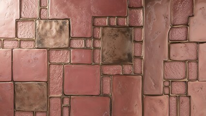 Poster - Red and Brown Square Tile Wall Pattern