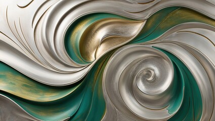 Wall Mural - Swirling Green and Gold Abstract Sculpture