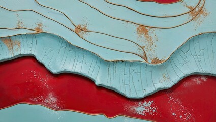 Wall Mural - Abstract Red and Blue Landscape with Gold