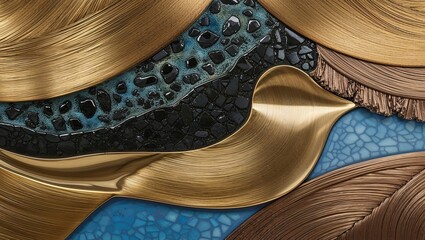 Wall Mural - Abstract Gold, Blue, and Black Mosaic Art