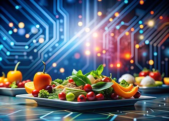 Wall Mural - Modern Circuit Technology Background for Food Photography, Slide Presentations, and Certificate Design with Generative AI Elements