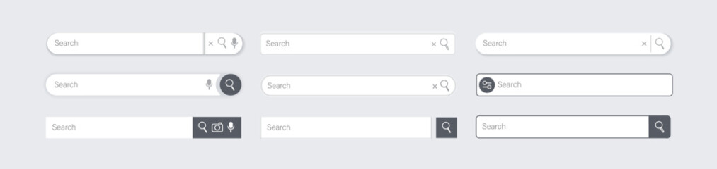 Poster - Search bar. Website ui design, search Internet box, browser engine text field, navigation bar with push button. Interface web element vector templates set.