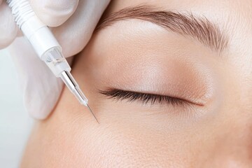 Close-up of cosmetic injection on woman's face for beauty enhancement and skincare