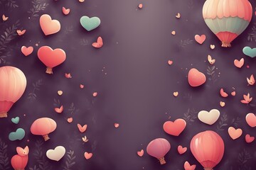 Poster - Valentines day background with hearts and balloons. 