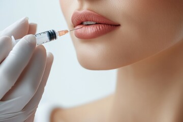 Aufkleber - A beautiful woman is undergoing a hyaluronic acid injection, enhancing her lips and rejuvenating her skin at a cosmetic clinic. Generative AI