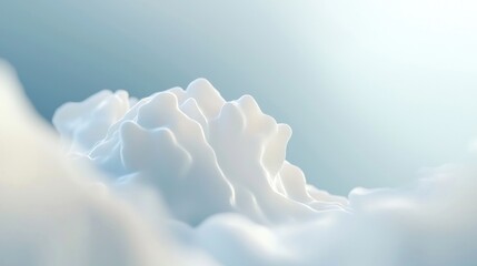 Poster - White substance flowing and forming hills on a blue background, illuminated by a soft light coming from the top right corner