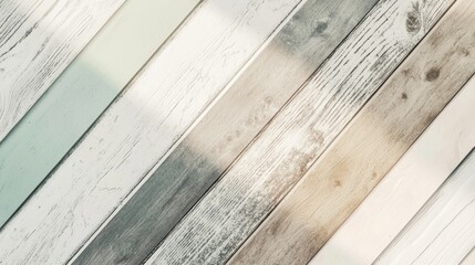 Poster - Diagonal boards of reclaimed wood with a distressed finish are bathed in warm sunlight, creating a rustic and textured background