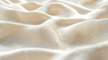 Poster - Breathable white fabric with a honeycomb pattern forming soft waves, ideal for backgrounds and textures related to sportswear, bedding, and comfortable clothing