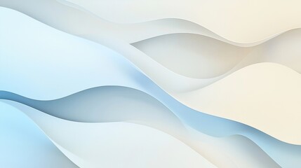 Poster - Elegant blue and beige waves overlap in a modern abstract background, exuding tranquility and motion. Perfect for clean and simple designs