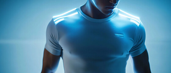 Man Wearing Reflective Athletic Shirt in Blue Lighting