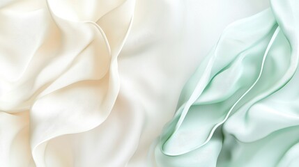 Poster - Smooth green and beige silk luxury cloth texture for elegant backgrounds in fashion and weddings. Delicate, light, and minimal design with copy space