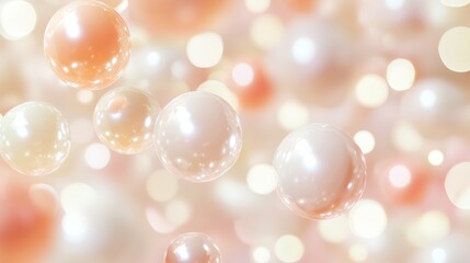 Poster - 3d render of a luxurious background with floating glossy spheres reflecting light in a soft pink and white color scheme