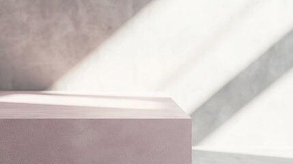 Poster - Elegant pink podium bathed in soft light is perfect for showcasing products. Minimalistic design against a concrete wall exudes luxury. Ideal for advertising or photography with ample copy space