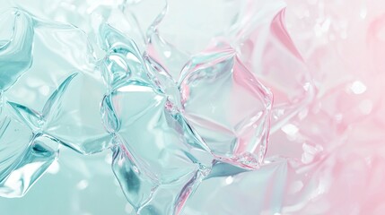 Poster - Abstract background with transparent ice-like shapes with light blue and pink colors, creating a refreshing and modern design
