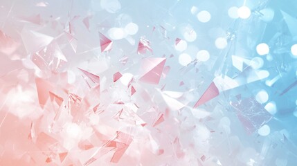 Poster - Captivating image of transparent shards with pink reflections flying through the air against a gradient background with bokeh effects, creating movement and energy. Ideal for futuristic wallpapers