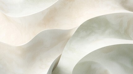 Poster - abstract white and light green minimalist background with wavy plaster texture forming soft shadows,