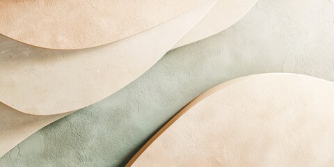 Poster - Minimal modern interior design with curved relief elements on the wall, creating an abstract beige and green background