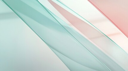 Poster - Abstract background with pastel green and pink waves flowing over a white background, creating a sense of elegance and movement