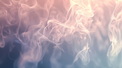 Poster - Graceful white smoke dances on a pastel background with soft light, forming captivating patterns. Perfect for designs seeking flow and motion, exuding calm and tranquility