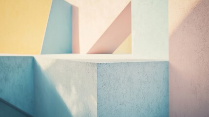 Aufkleber - Captivating sunlight illuminating colorful building facade, creating geometric shapes and shadows. Perfect for projects with modern architecture and contemporary design