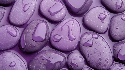 Poster - Collection of smooth spa stones glistening with water drops, creating a captivating and abstract background perfect for relaxation and wellness