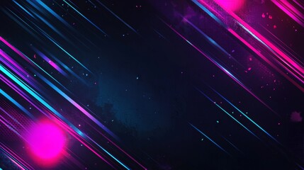 Poster - Abstract background with diagonal colorful neon light trails and pink glow, creating a dynamic and futuristic atmosphere