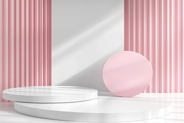 White and pink round stand product podium valentine 3D background, Congruent 2 heart shape. Minimal wall scene mockup product stage showcase, Banner promotion display. with generative ai