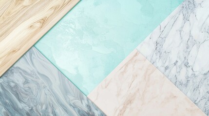 Poster - Stylish mix of marble, wood, stone, and blue, white, beige, and brown textures for elegant home decor or construction projects