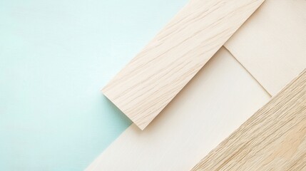 Poster - Wooden planks in geometric pattern on light blue backdrop, ideal for modern design
