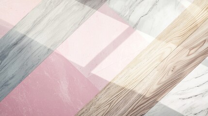 Poster - Modern, elegant background with pink, wood, and marble panels, lit by sunlight for a luxurious feel. Perfect for creative projects, with warm pastel colors and clean lines