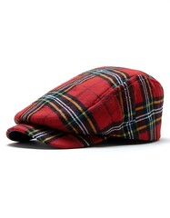 Wall Mural - Red tartan beret cap isolated on white background