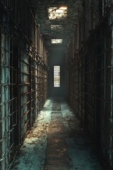 Poster - a dystopian ai-controlled prison, towering walls, robotic guards, a sense of isolation and despair