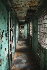 Poster - a dystopian ai-controlled prison, towering walls, robotic guards, a sense of isolation and despair