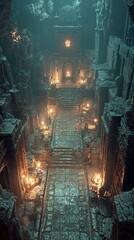 Poster - a dark and mysterious ai-controlled tomb, ancient relics, robotic guardians, a sense of adventure an