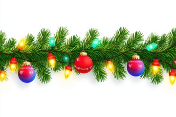 Wall Mural - festive christmas garland with colorful lights ornaments