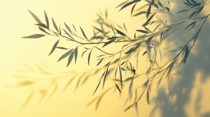 Wall Mural - soft flowing leaves on pale yellow background for elegant design.