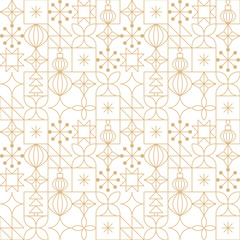 gold line christmas motifs seamless pattern. mid century modern christmas, new year holidays linear 