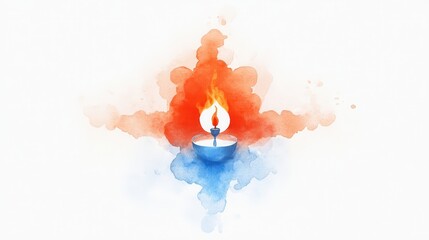 Canvas Print - Watercolor Diya with Flame