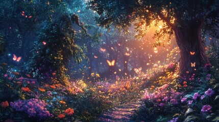 Canvas Print - Enchanted glade with magical creatures.