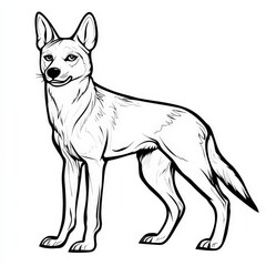 Stylized illustration of a standing wild dog on a white isolated background.