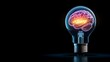 © Jack - A neon-lit brain is suspended inside a sleek LED bulb, emitting bright, colorful glows in blue and purple. The LED design emphasizes modern innovation