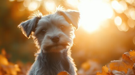 Wall Mural - Puppy Autumn Sun.