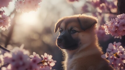 Wall Mural - Puppy Springtime.